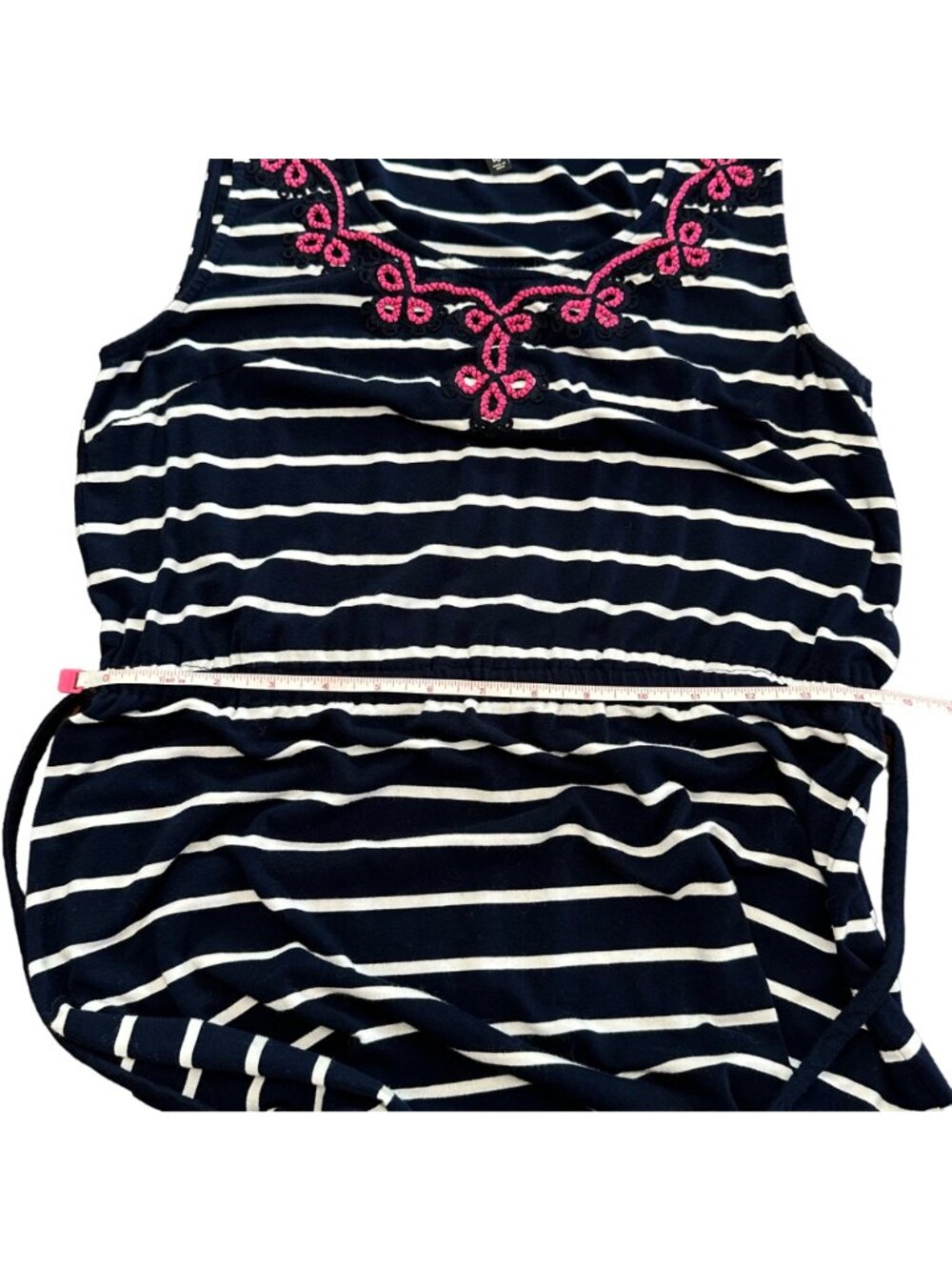 Talbots Dress Women M Petite Navy Blue White Striped Pink Embroidered Maxi Dress - Picture 13 of 16